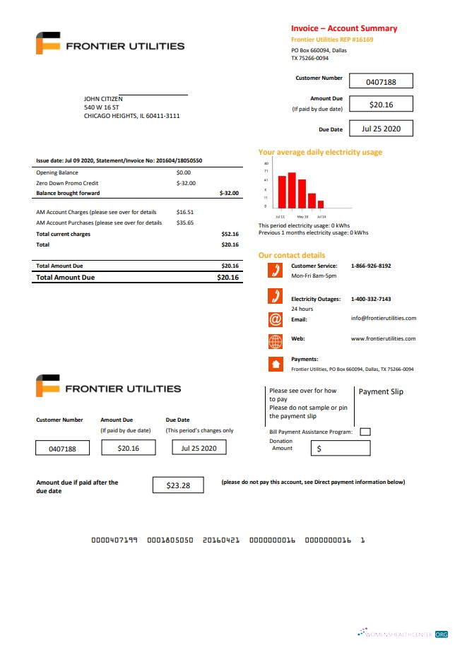 download USA Texas Frontier Utilities utility bill template in Word and PDF format PDF template